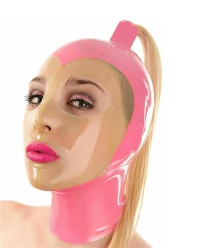SMGZC Rosa Latex-Maske mit Perücke,Latex Kopfmaske Gummi Haube Maskieren Latex Masken Kopfhaube Für Cosplay Party (L) von SMGZC