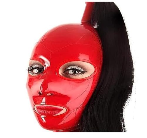 SMGZC Rot Latex-Maske mit Perücke,Latex Kopfmaske Gummi Haube Maskieren Latex Masken Kopfhaube Für Cosplay Party (L) von SMGZC