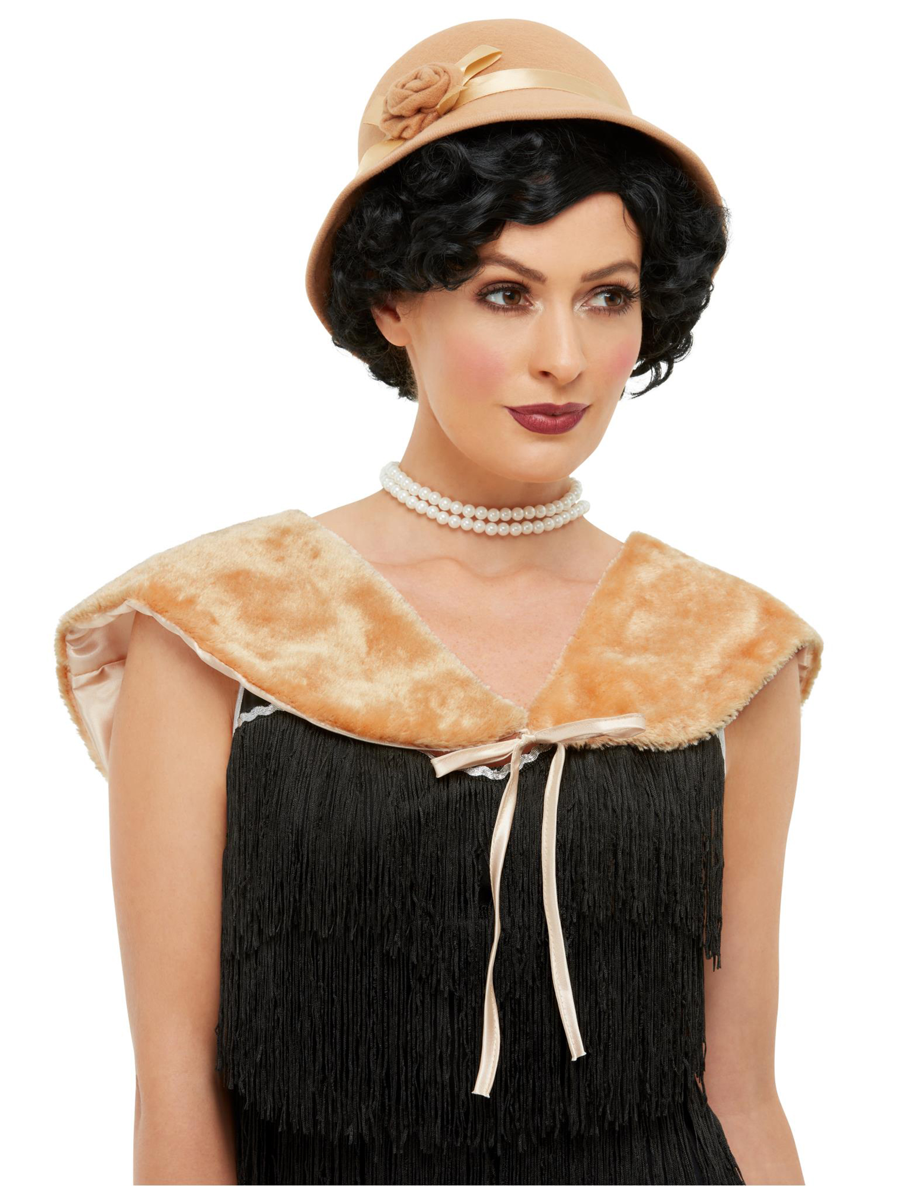 20er-Jahre Hut und Stola Charleston-Accessoire für Damen beige von SMIFFY'S