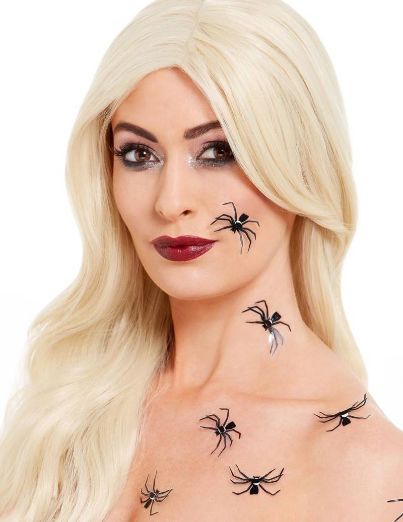 3D-Spinnentattoos Halloween-Tattoos 6 Stück schwarz von SMIFFY'S