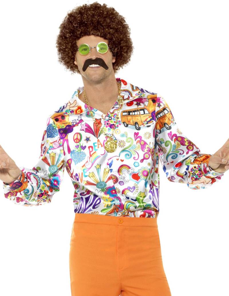 60er-Hippiehemd Love + Peace weiss-bunt 60er-Hippiehemd Love + Peace weiss-bunt von SMIFFY'S