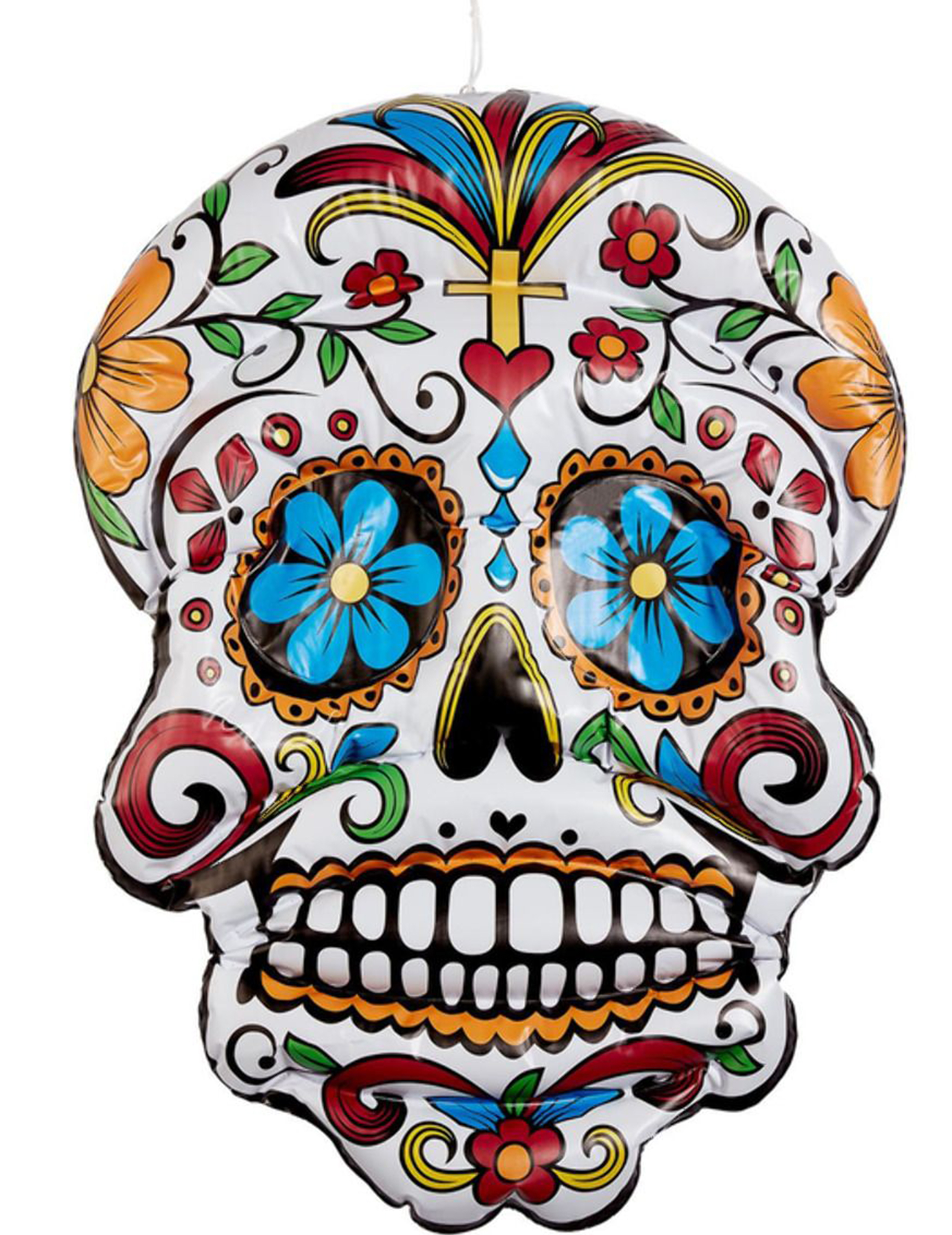 Aufblasbarer Sugar Skull zum Aufhängen Tag der Toten Deko bunt 100cm von SMIFFY'S