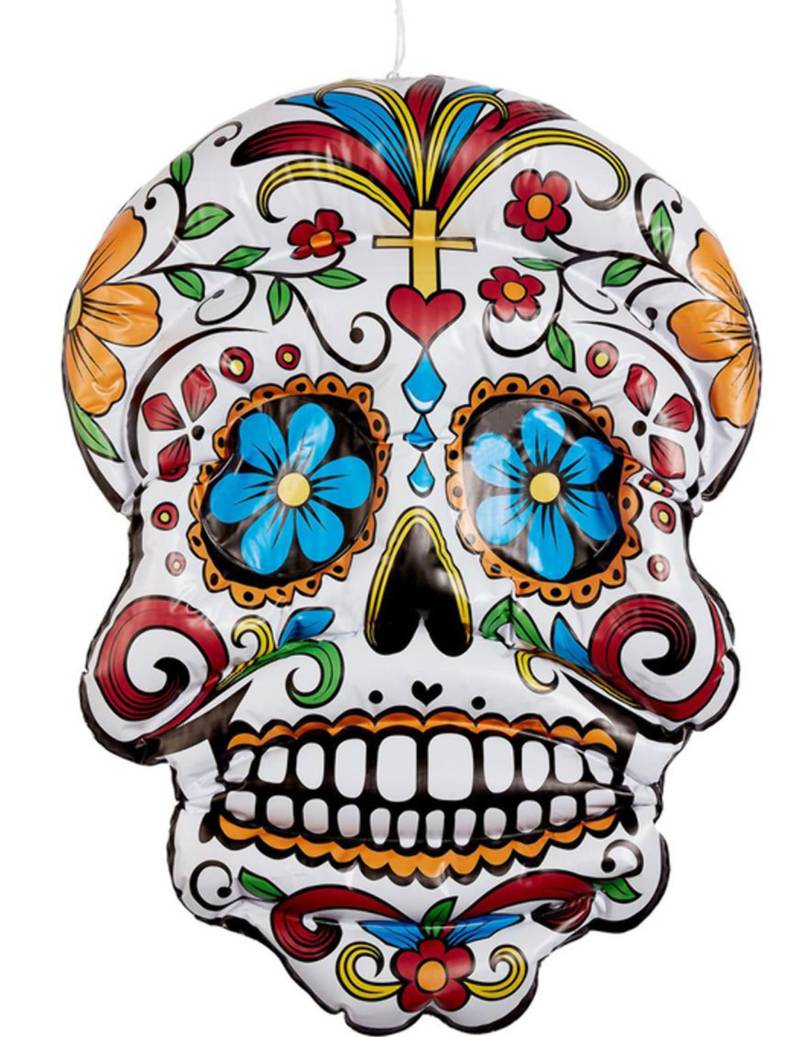 Aufblasbarer Sugar Skull zum Aufhängen Tag der Toten Deko bunt 100cm von SMIFFY'S