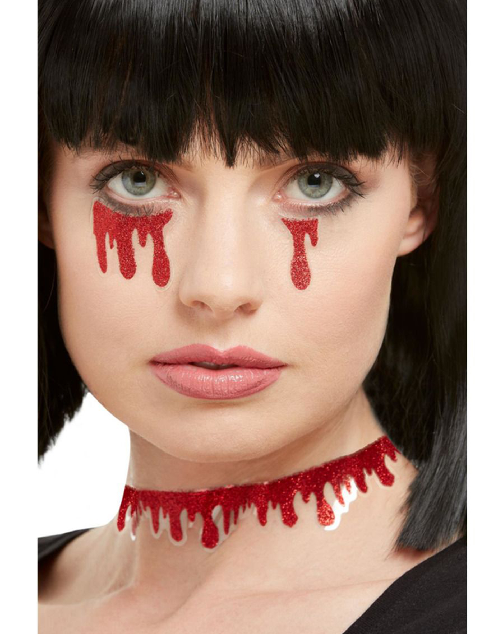 Blut-Sticker glitzernd Halloween-Make-up rot von SMIFFY'S