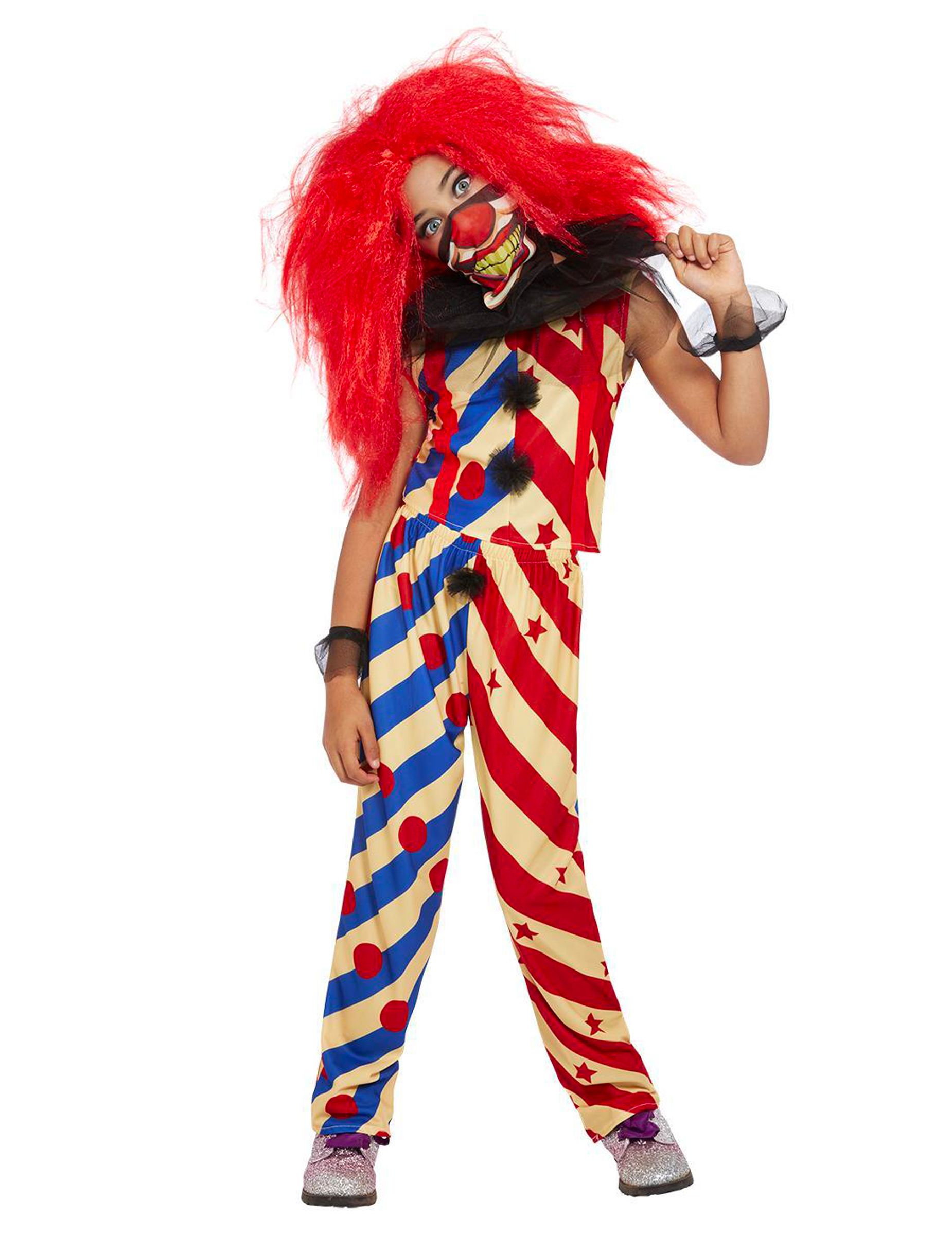 Creepy Clown-Kostüm für Mädchen Halloween-Kostüm rot-blau-beige Creepy Clown-Kostüm für Mädchen Halloween-Kostüm rot-blau-beige von SMIFFY'S