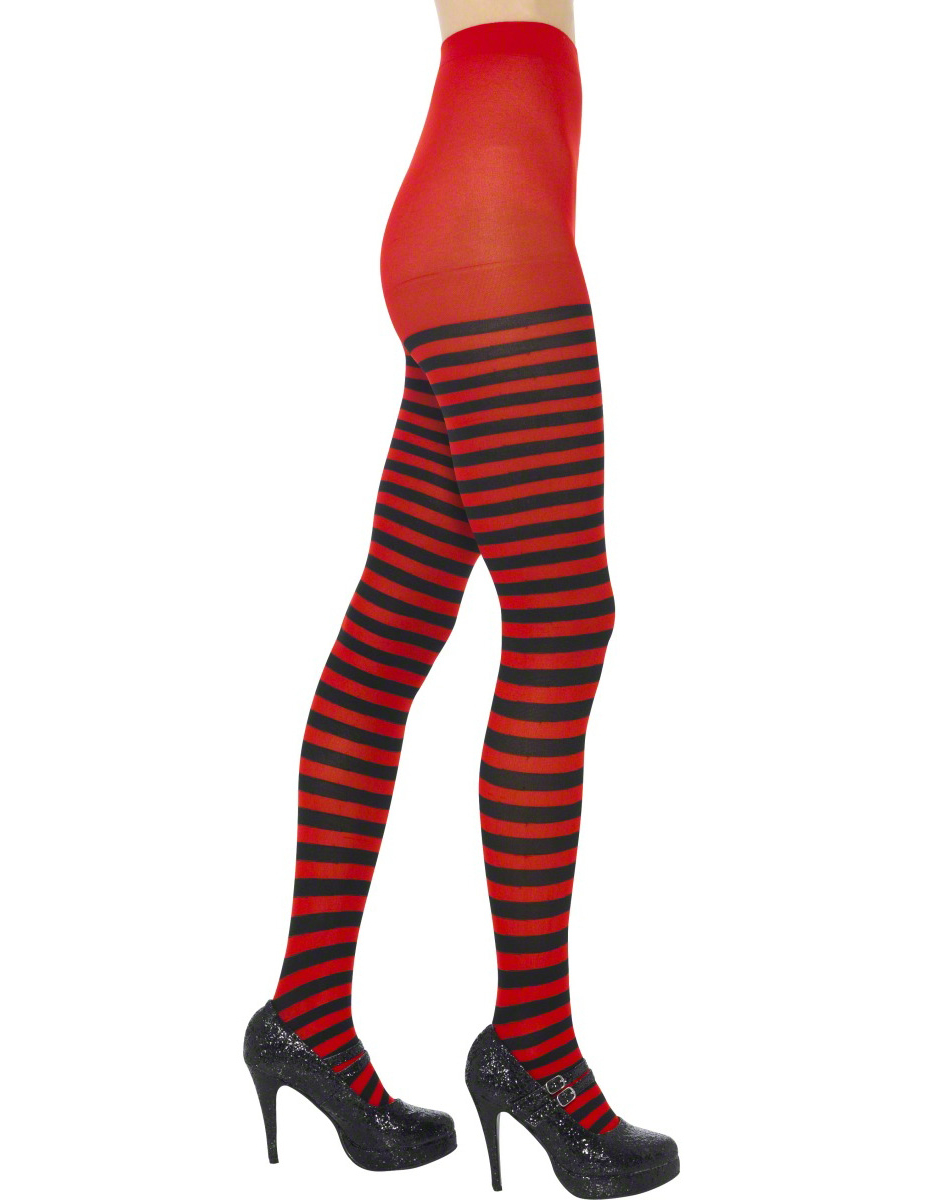 Damen-Strumpfhose Kostümzubehör gestreift schwarz-rot von SMIFFY'S