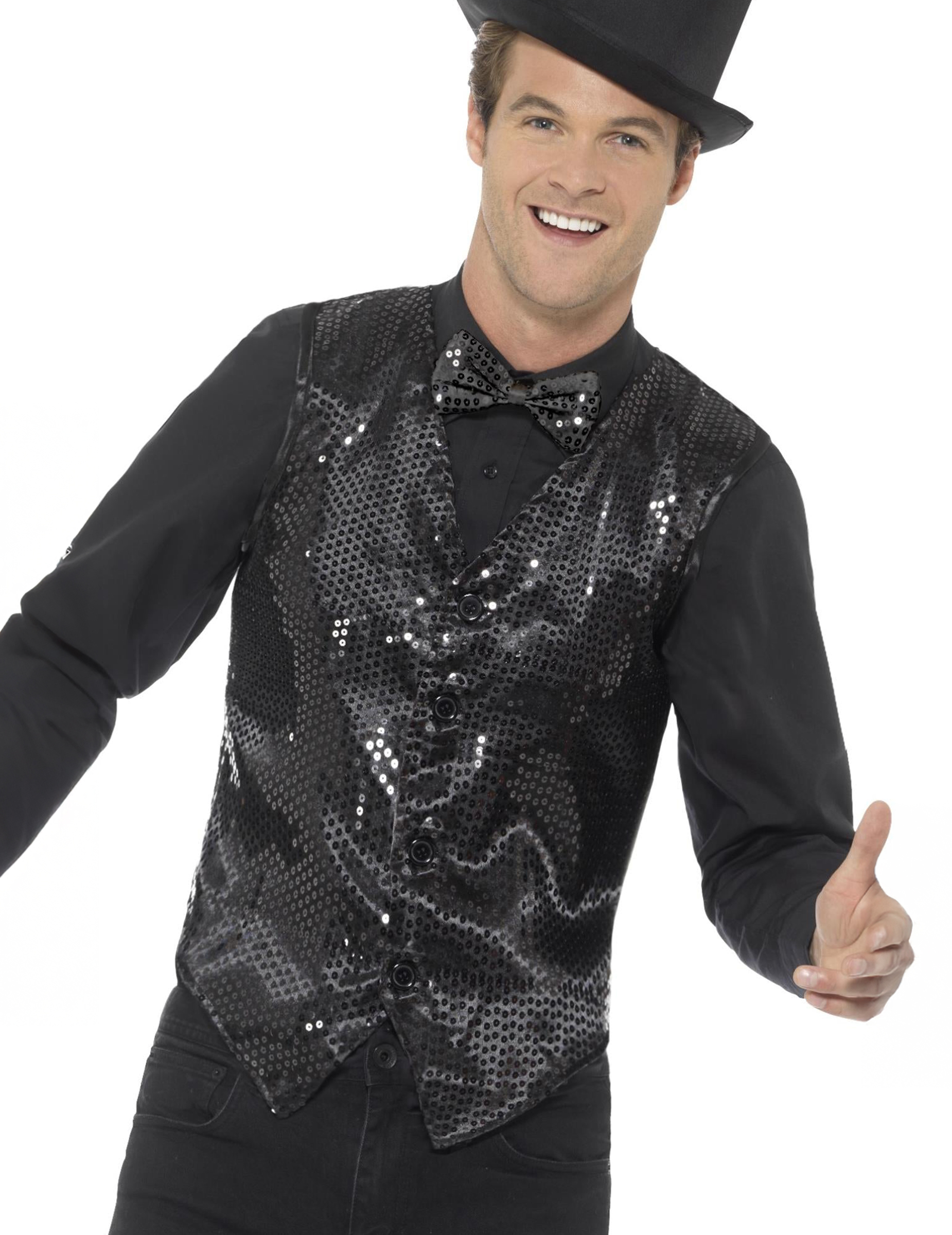 Disco Pailletten Weste schwarz von SMIFFY'S