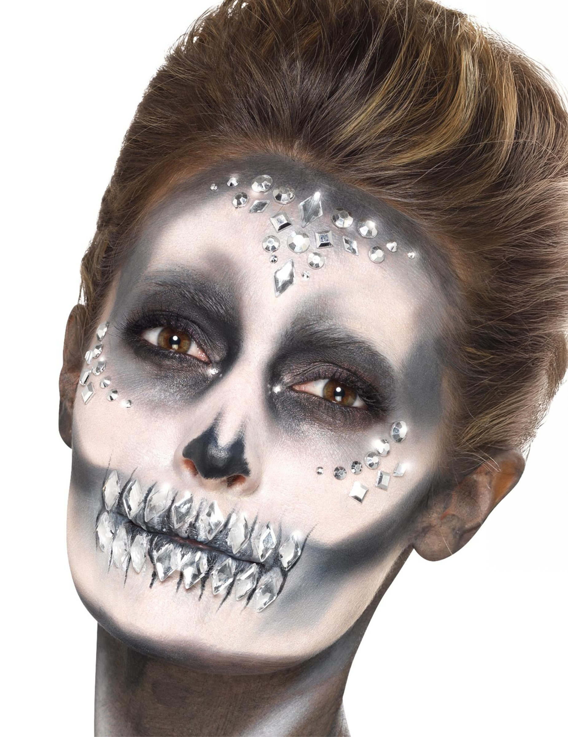 Glitzer-Schmucksteine für das Gesicht 100 Stück Make-up silber von SMIFFY'S
