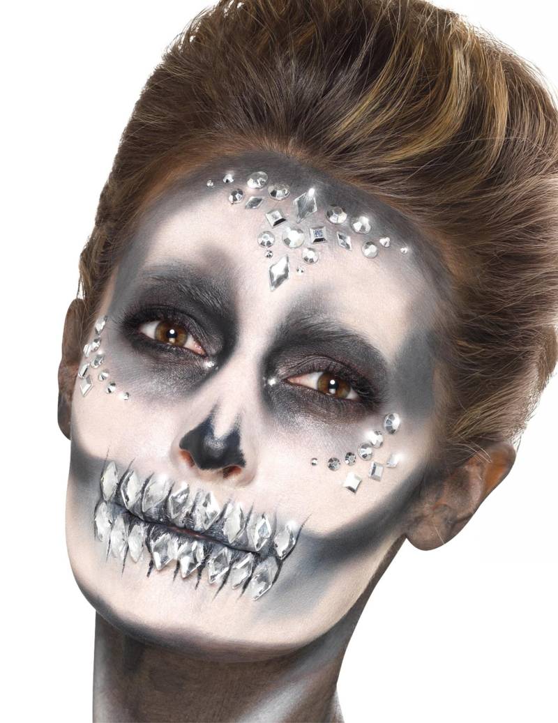 Glitzer-Schmucksteine für das Gesicht 100 Stück Make-up silber von SMIFFY'S