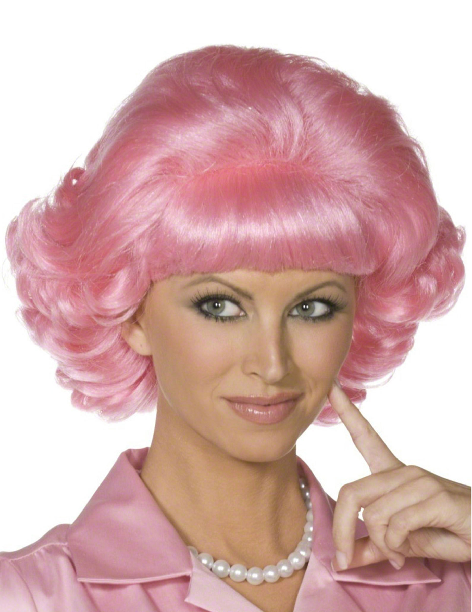 Grease Perücke Damen rosa von SMIFFY'S