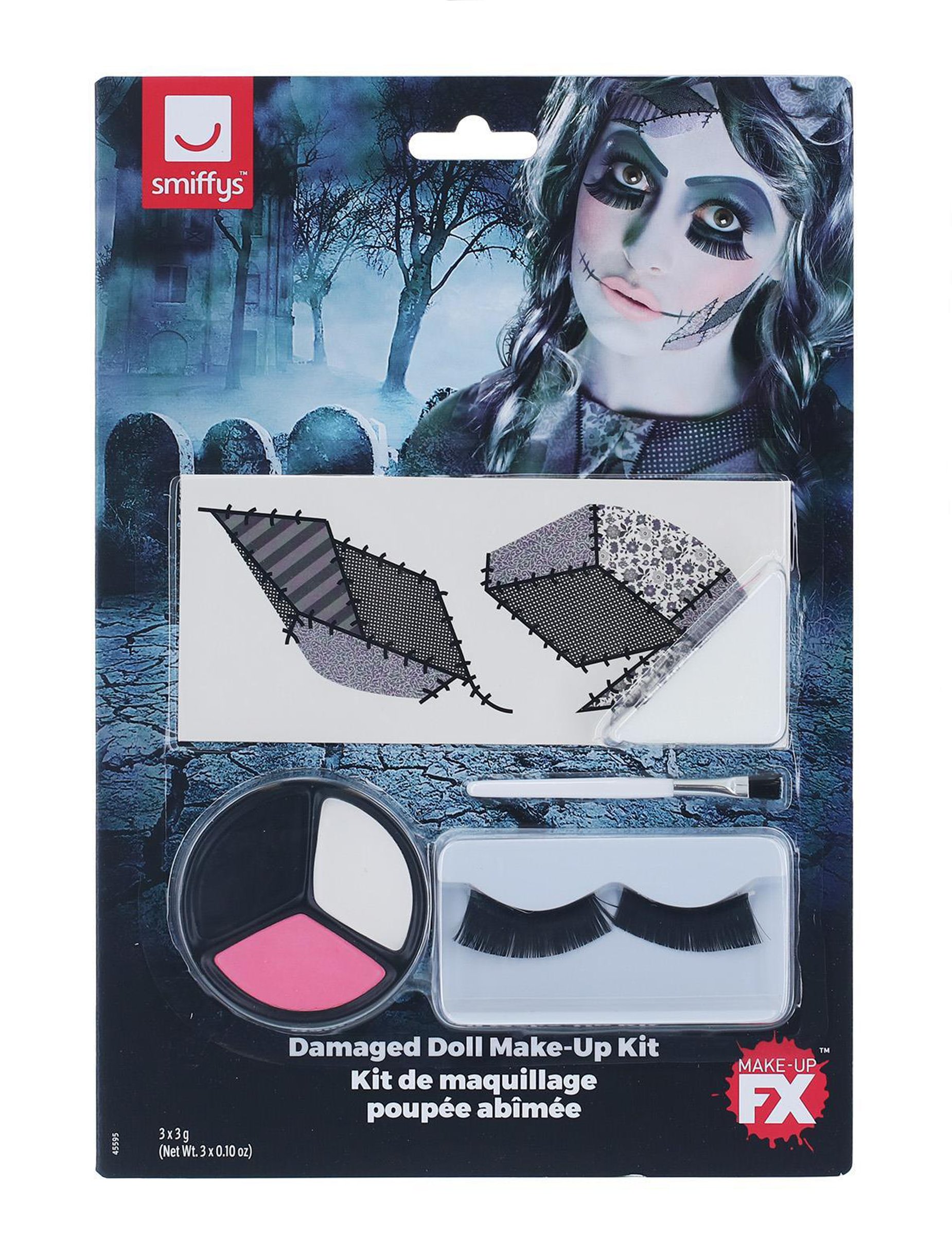 Gruselige Puppe Halloween Schmink-Set weiss-grau-schwarz von SMIFFY'S