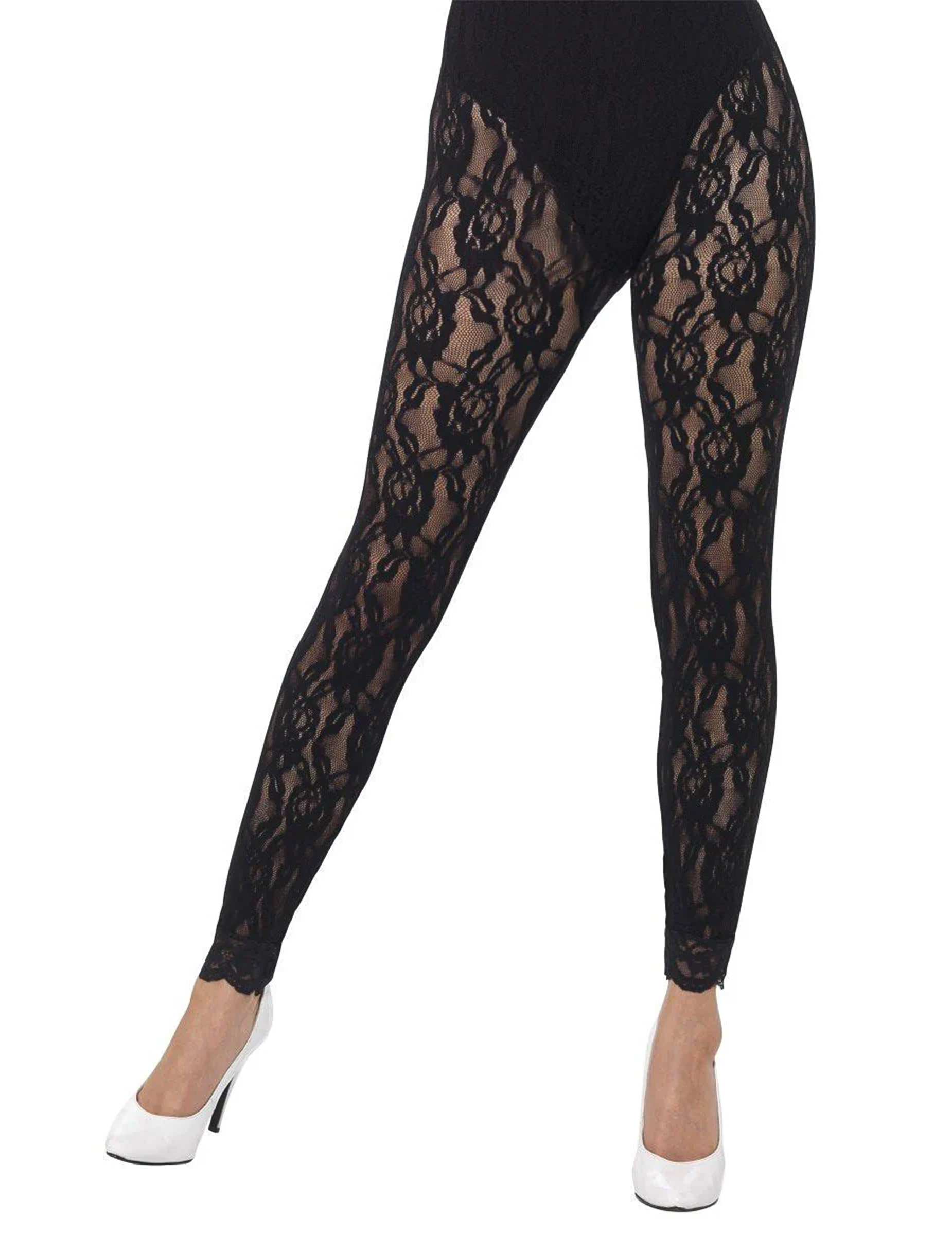 Halbdurchsichtige Damen-Leggings mit Rosenmuster schwarz von SMIFFY'S