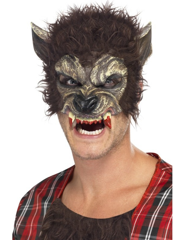 Halloween- Maske Werwolf Kostümaccessoire braun-beige-rot von SMIFFY'S