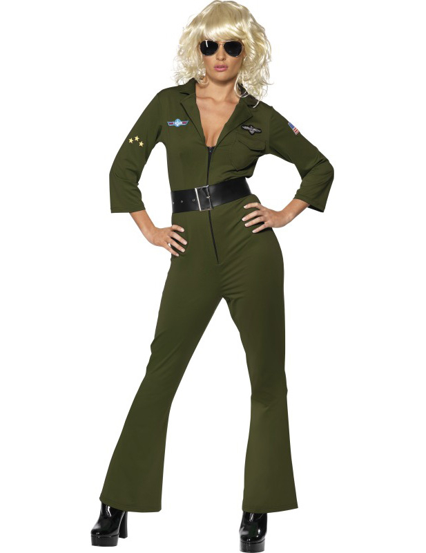 Heiße Pilotin Kostüm grün von SMIFFY'S