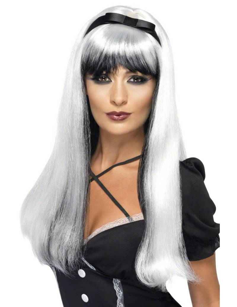 Hexe Gothic Perücke lang silber-schwarz von SMIFFY'S