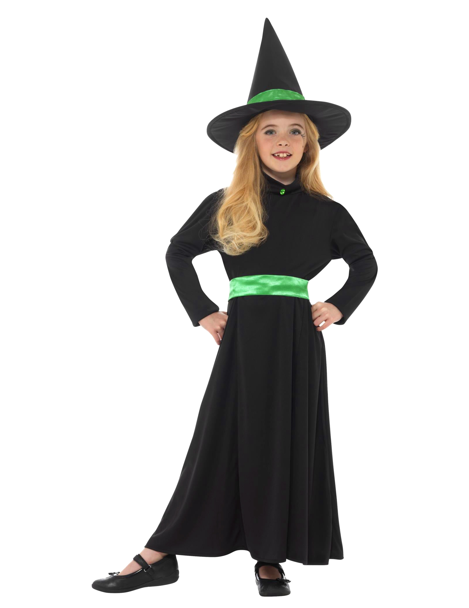 Hexen-Kostüm für Mädchen Halloween-Kostüm schwarz-grün von SMIFFY'S