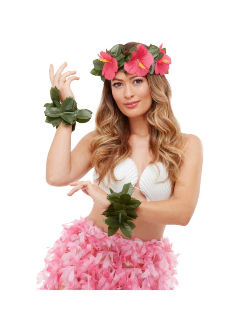 Hula-Tänzerin-Accessiore-Set Hawaii-Kostüm-Kit für Erwachsene 3-teilig grün-pink von SMIFFY'S