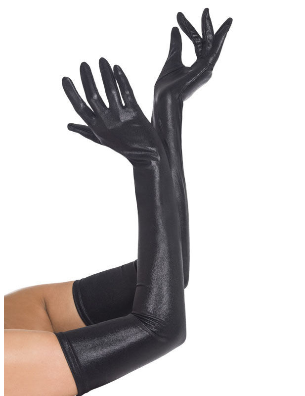Lack-Lycra Handschuhe lang schwarz von SMIFFY'S