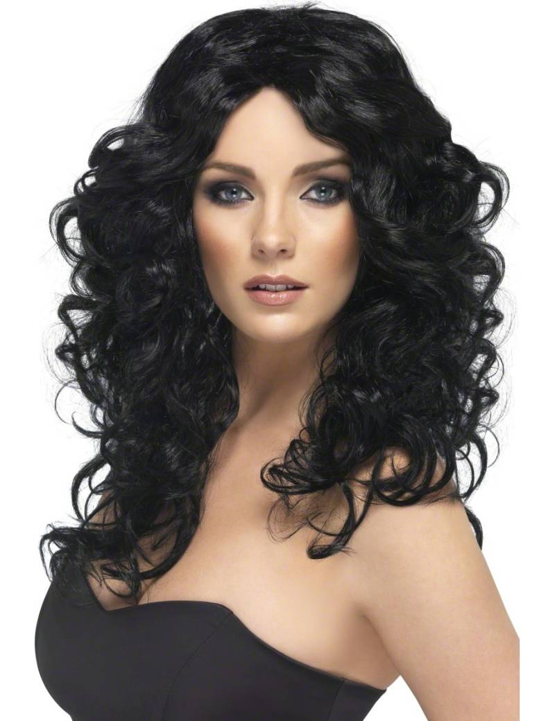 Langhaar-Locken-Perücke schwarz von SMIFFY'S
