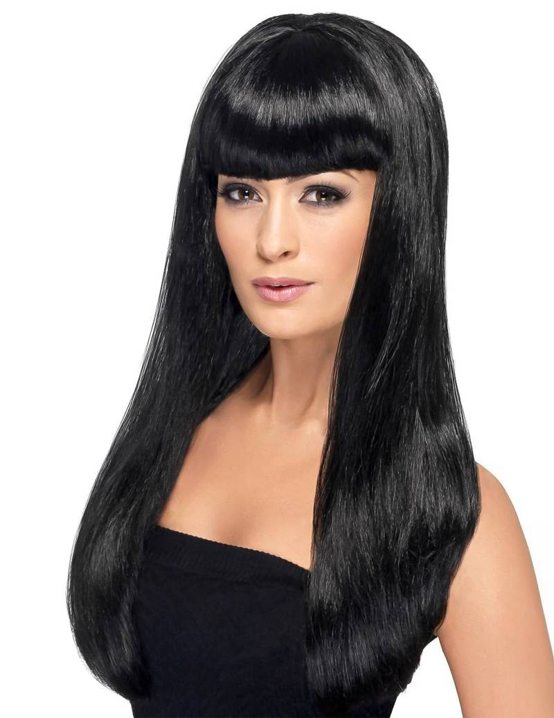 Langhaar-Perücke glatt mit Pony schwarz von SMIFFY'S