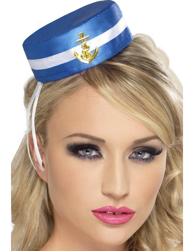 Matrosinnen-Hut Damen-Minihut auf Haarklammer blau-weiss-gold von SMIFFY'S