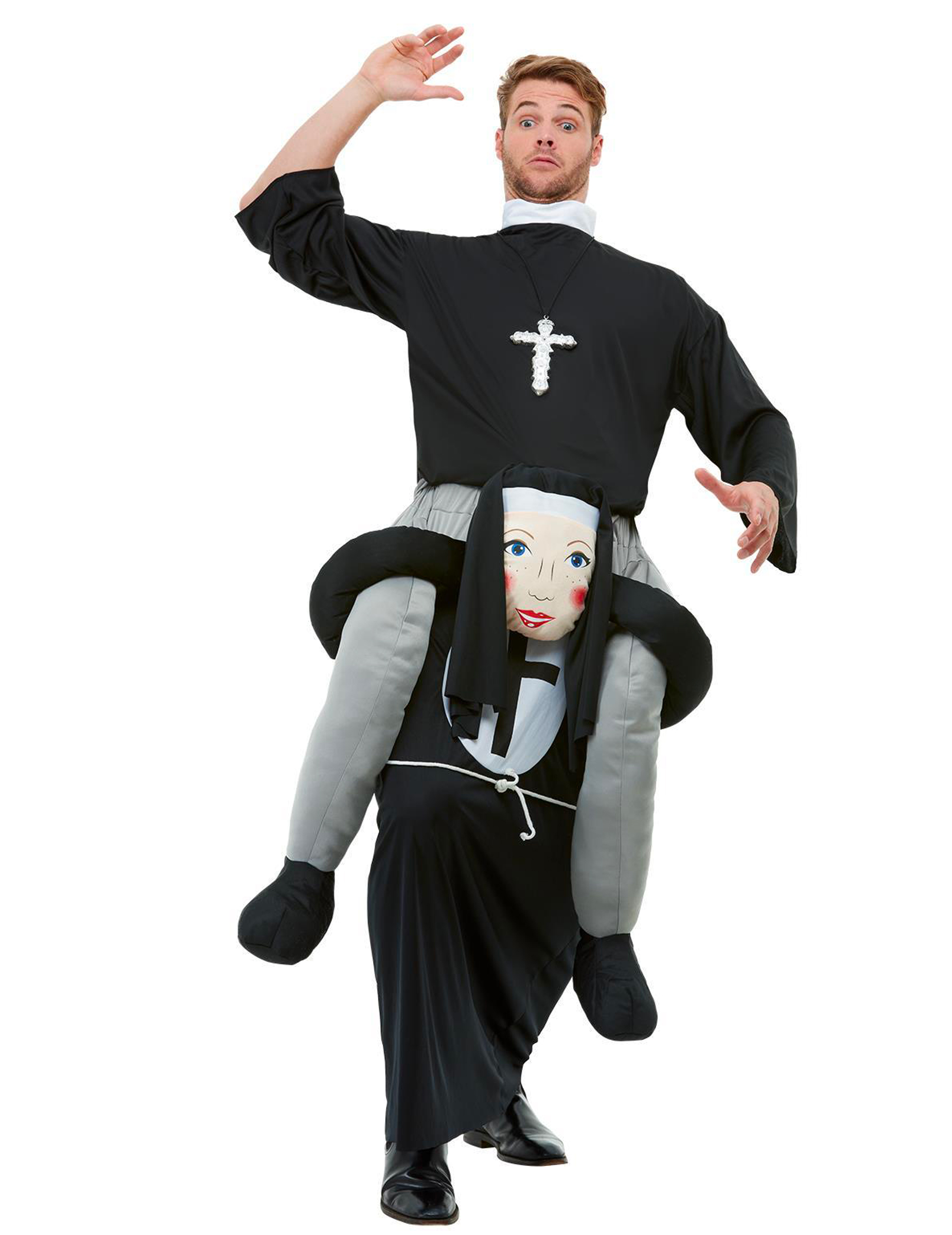Nonne-Huckepack-Kostüm Faschingskostüm schwarz-grau von SMIFFY'S