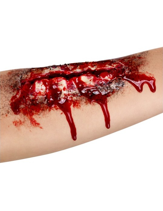 Offene Wunde Halloween-Latexapplikation haut-rot 19x10cm von SMIFFY'S