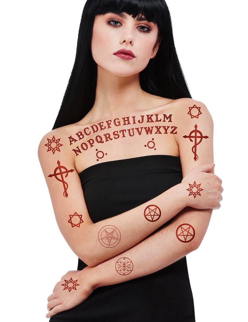 Ouija Tattoos für Erwachsene Halloween Make-up braun von SMIFFY'S