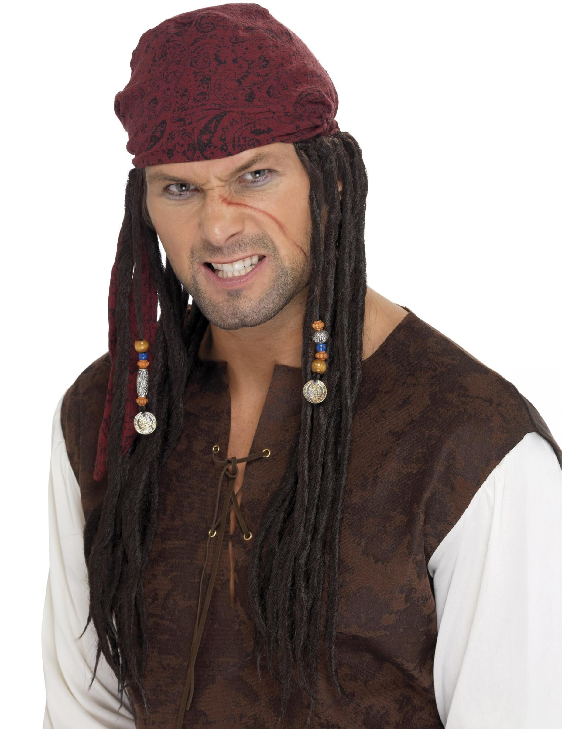 Piraten-Kapitän Perücke Dreadlocks braun von SMIFFY'S