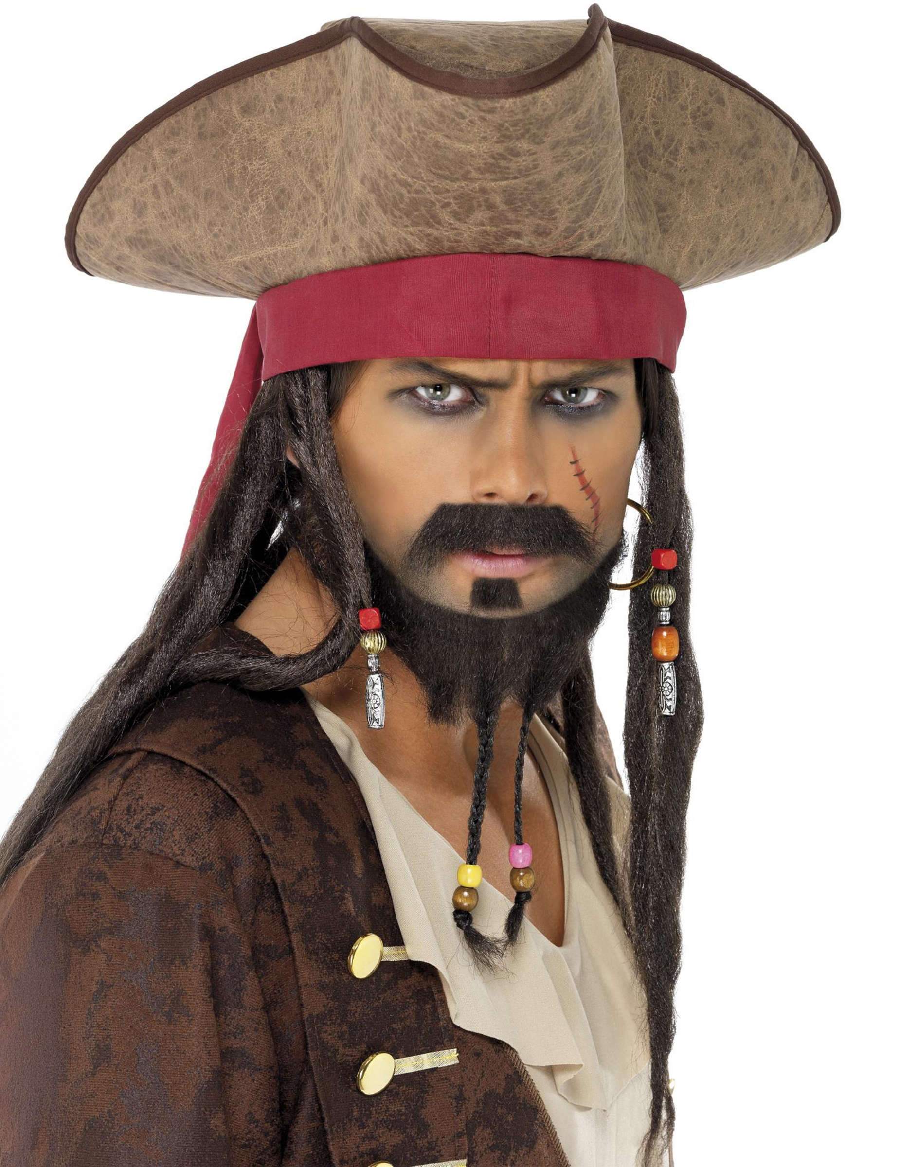 Piratenhut mit Dreadlocks und Kopfband braun-rot-schwarz von SMIFFY'S