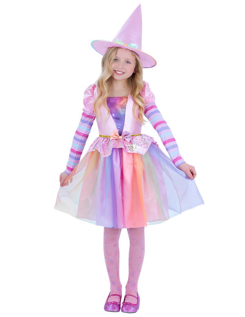 Regenbogen Hexenkostüm in Pastellfarben für Mädchen von SMIFFY'S
