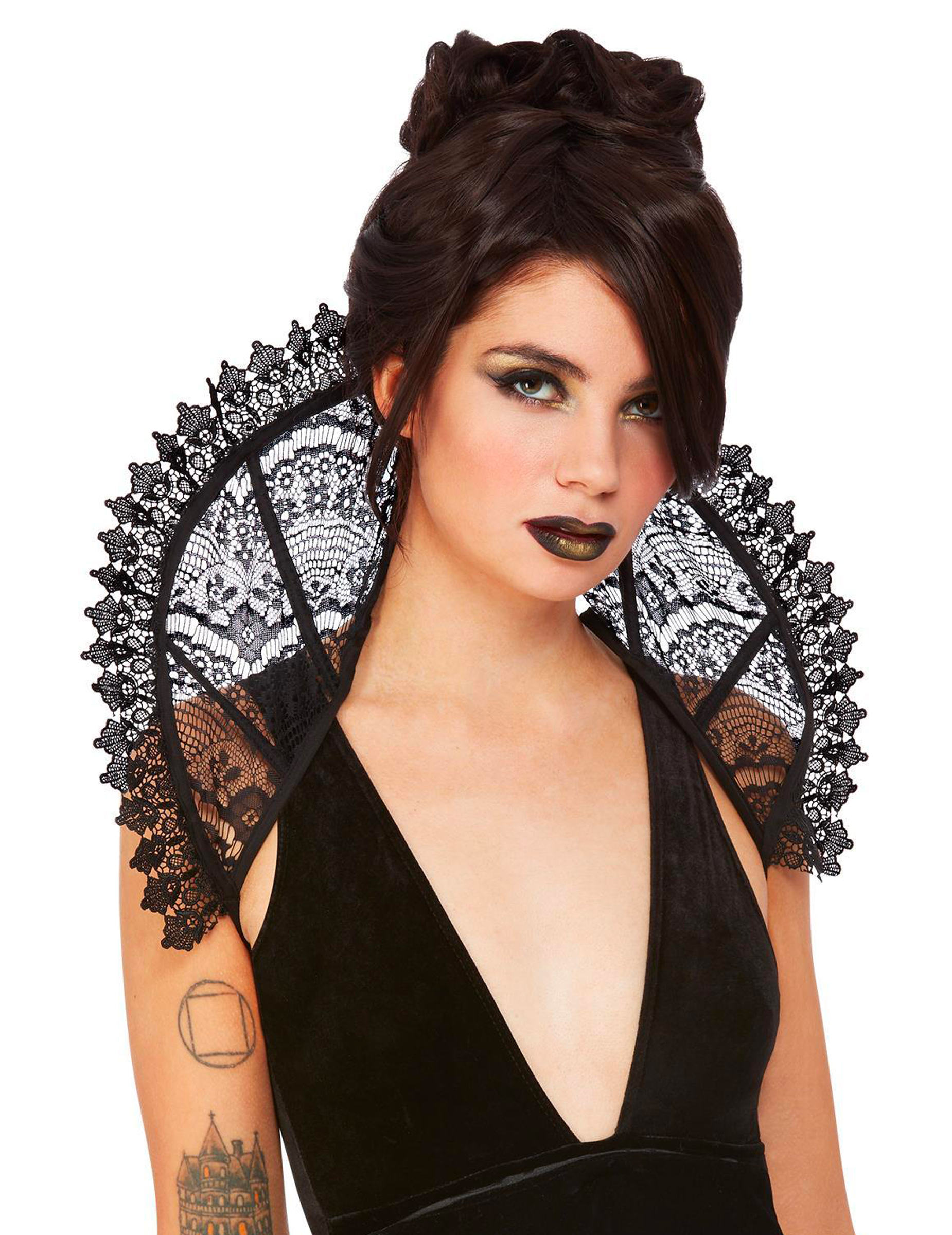 Reizender Spitzenkragen für Damen Kostüm-Accessoire schwarz von SMIFFY'S