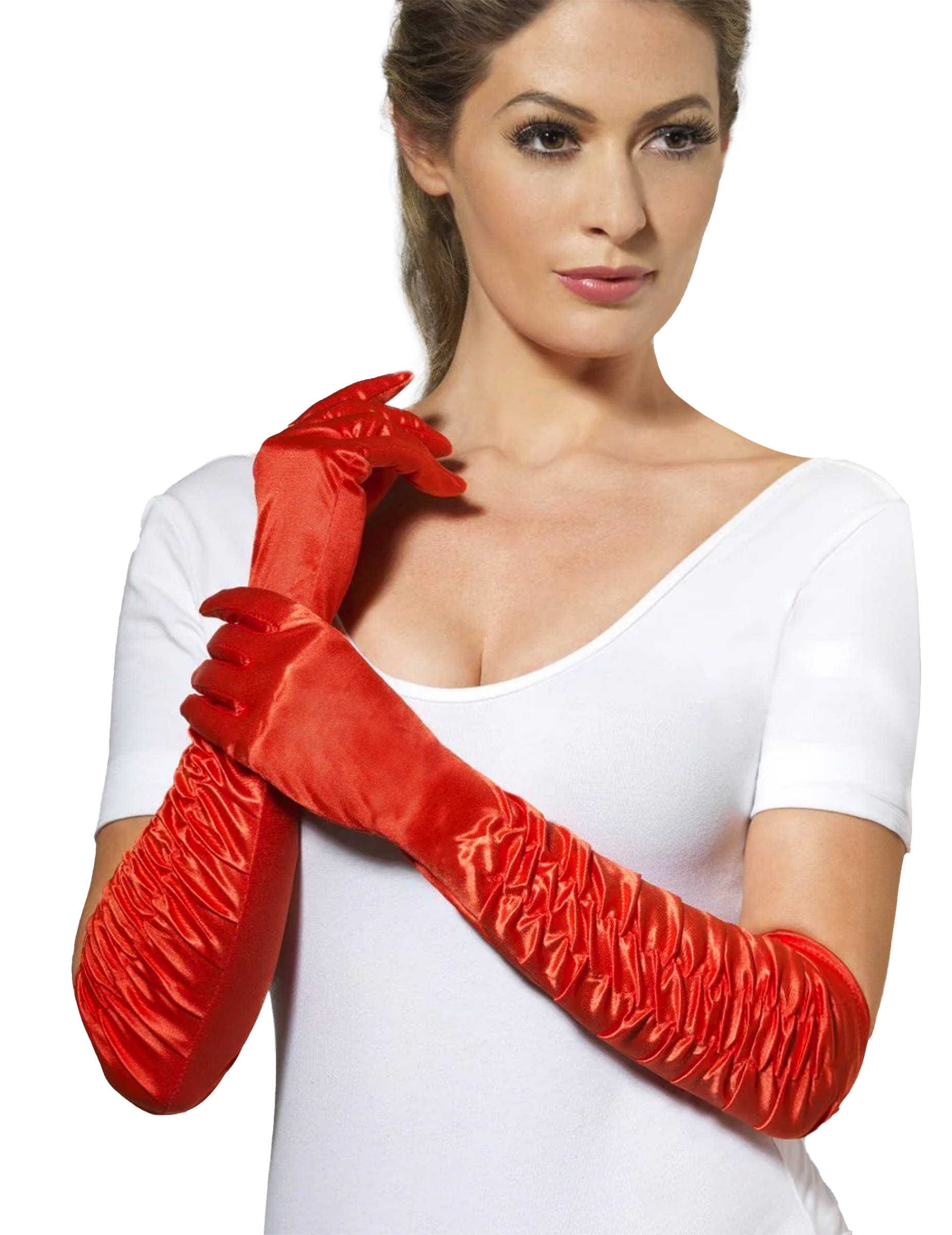 Satin-Handschuhe lang rot von SMIFFY'S