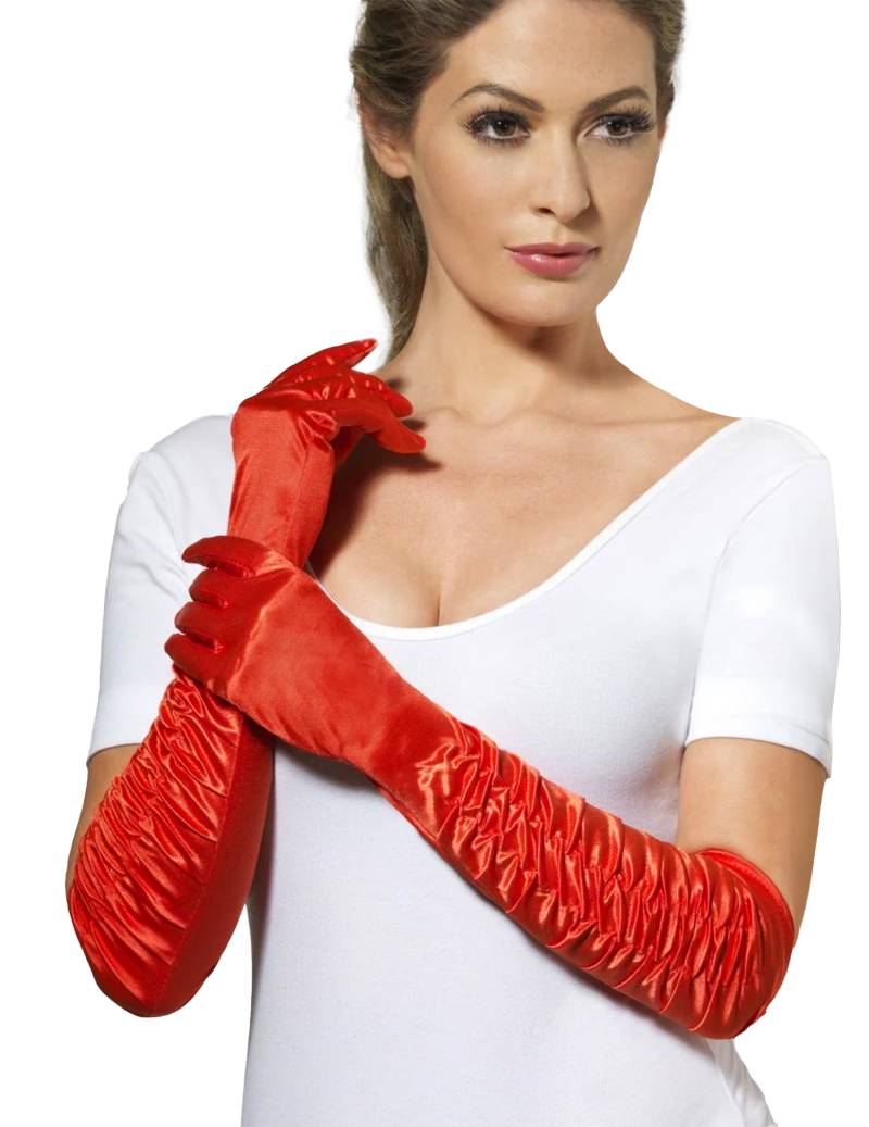 Satin-Handschuhe lang rot von SMIFFY'S