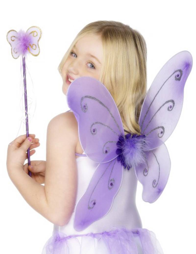 Schmetterlingsflügel mit Zauberstab Accessoire-Set für Kinder lila von SMIFFY'S