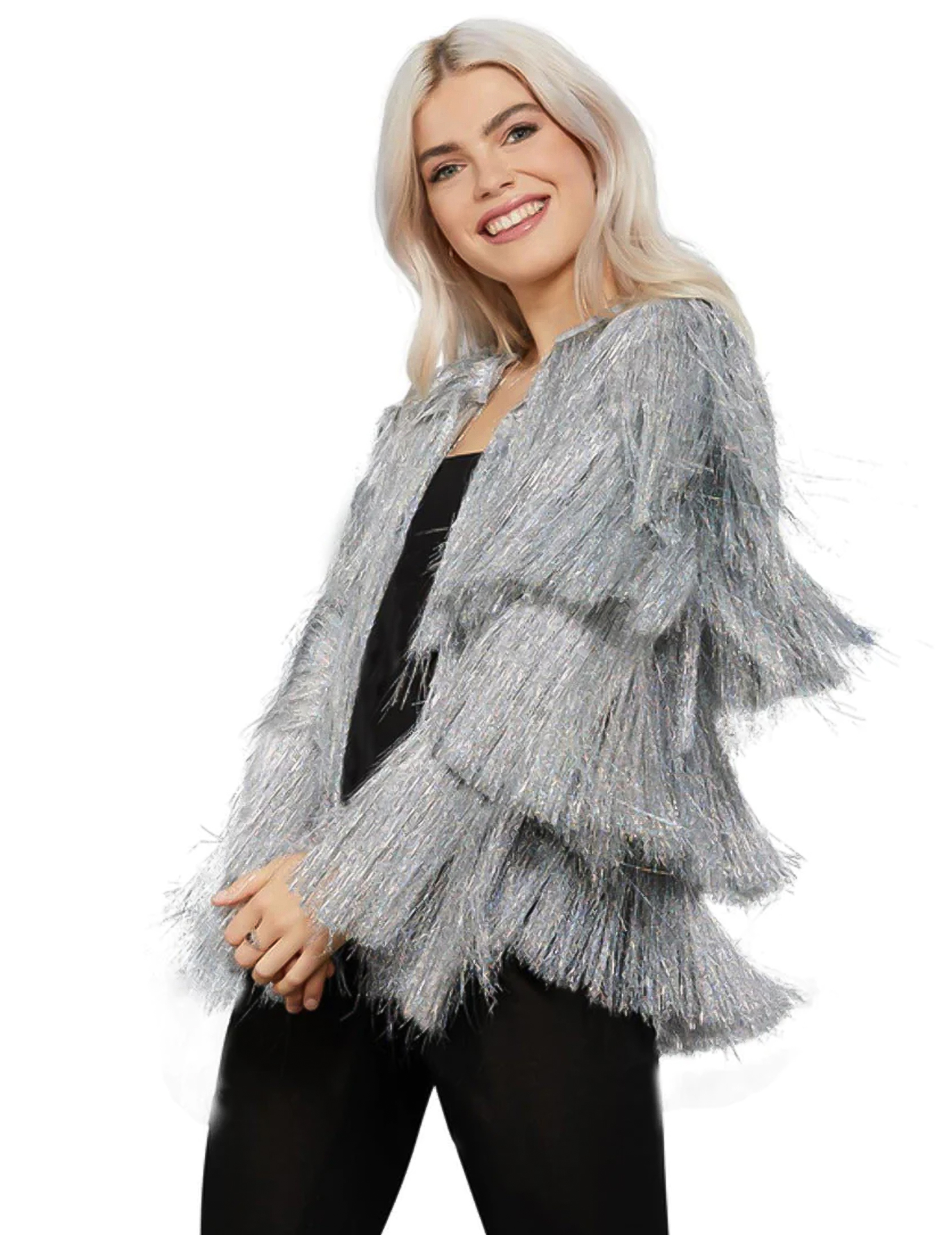 Silberne Festivaljacke für Damen Silberne Festivaljacke für Damen von SMIFFY'S