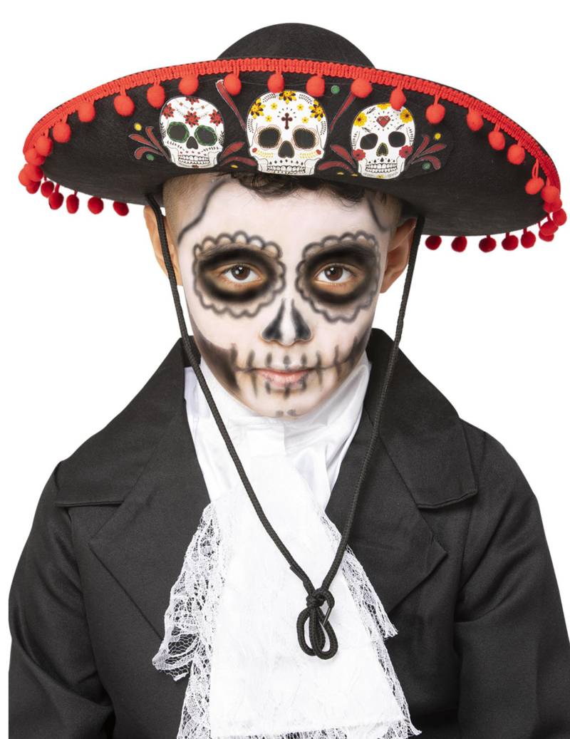 Sombrero für Kinder Dia de los muertos Kostümaccessoire schwarz-rot von SMIFFY'S