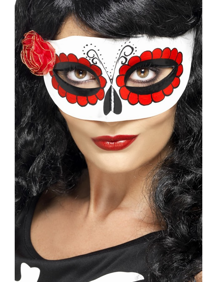 Sugar Skull Halloween Augenmaske weiss-rot von SMIFFY'S