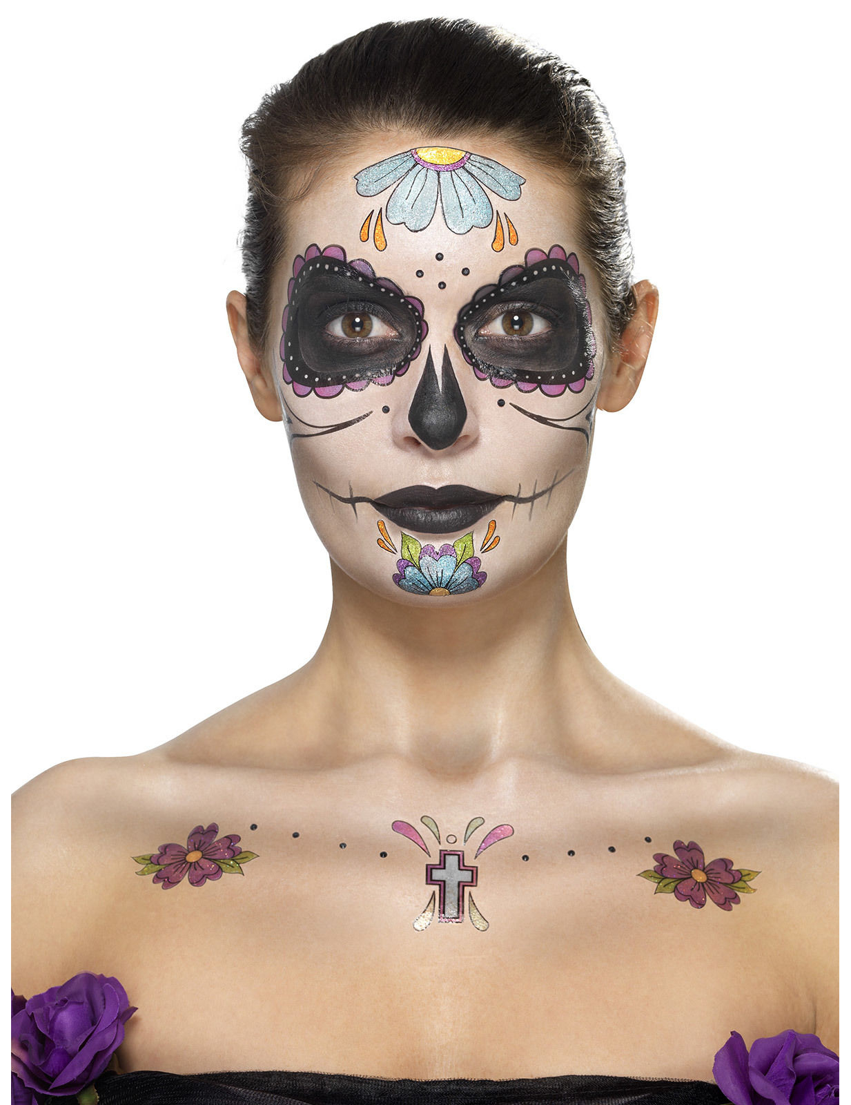 Tag der Toten Make-Up Tattoo-Set bunt von SMIFFY'S
