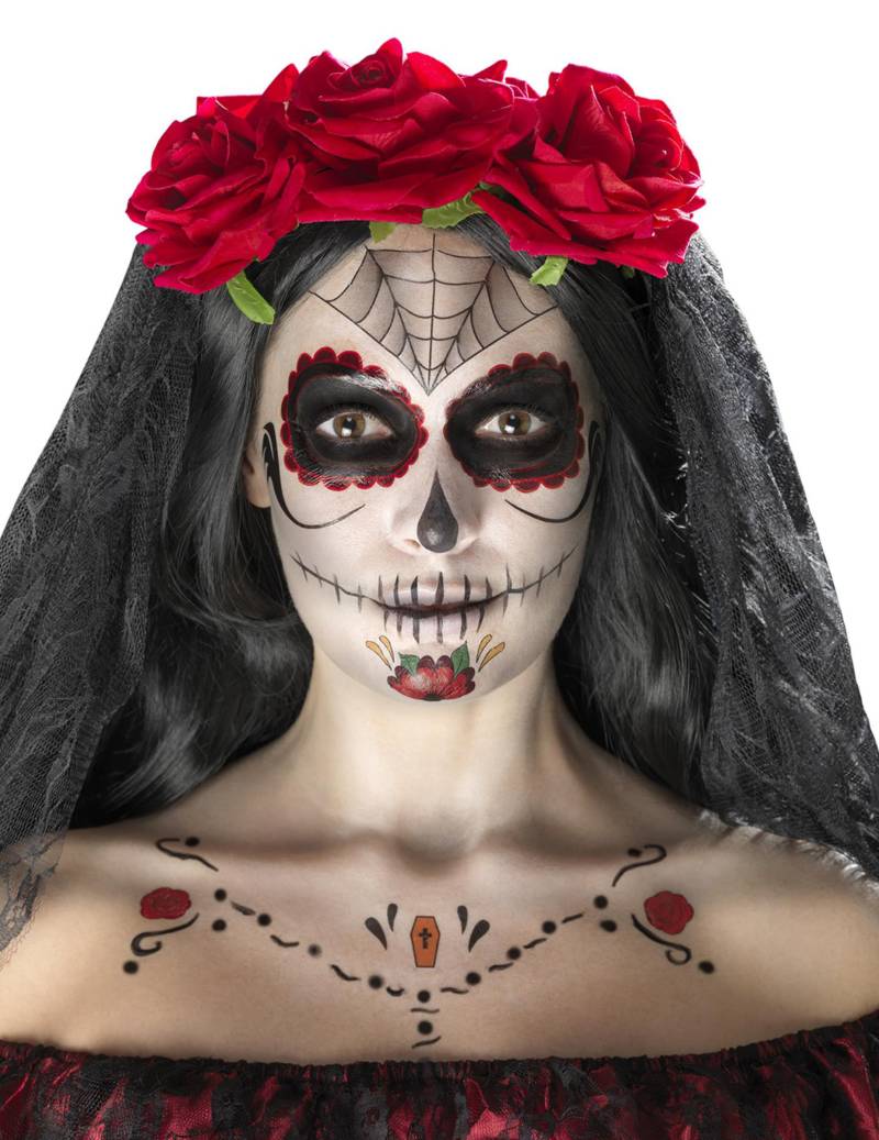Tag der Toten Make-Up Tattoo-Set schwarz-rot-weiss von SMIFFY'S