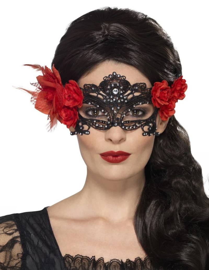Tag der Toten-Maske venezianische Maske Halloween schwarz-rot von SMIFFY'S