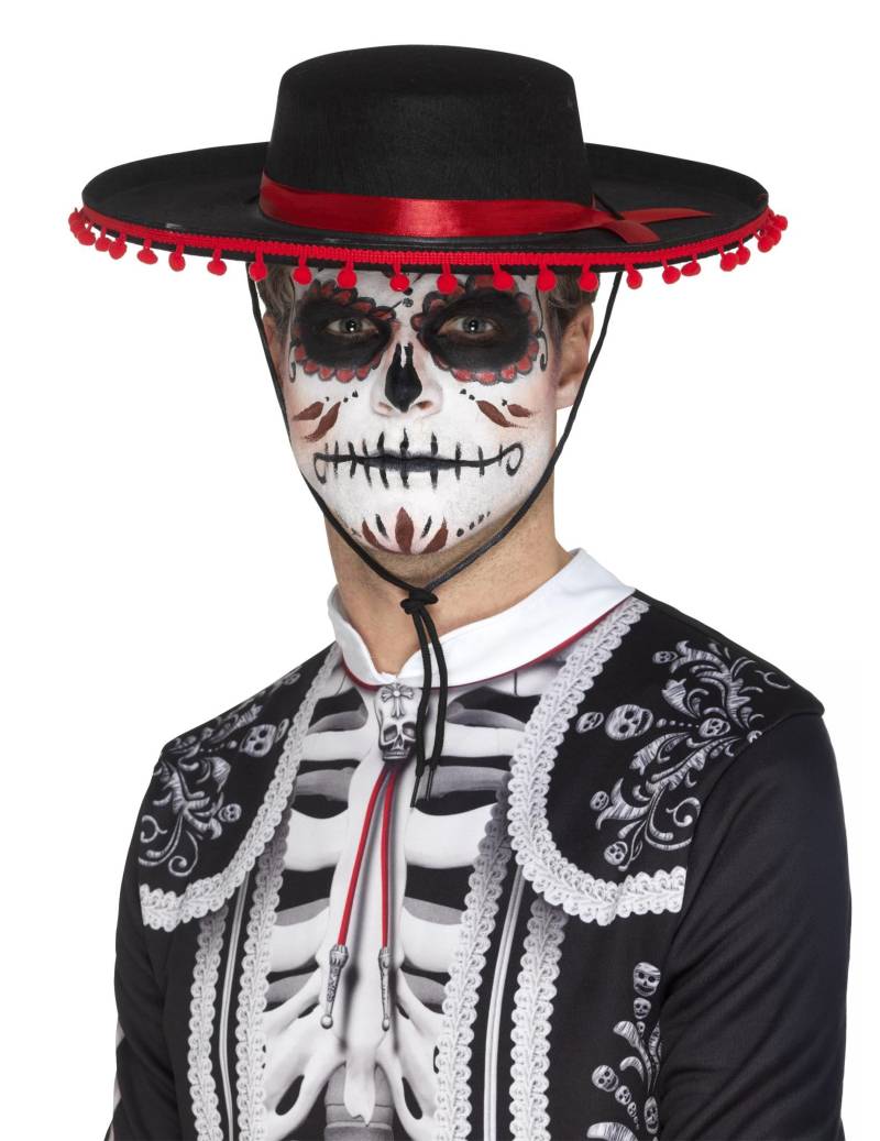 Tag der Toten-Sombrero Halloween-Accessoire schwarz-rot von SMIFFY'S