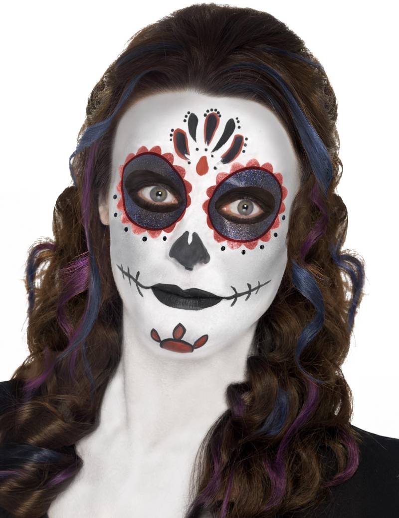 Tag der Toten Sugar Skull Make-Up Schmink-Set bunt von SMIFFY'S