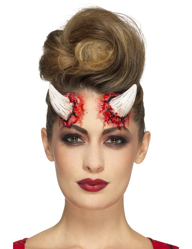 Teufelshorn-Applikation Halloween-Makeup weiss-rot von SMIFFY'S