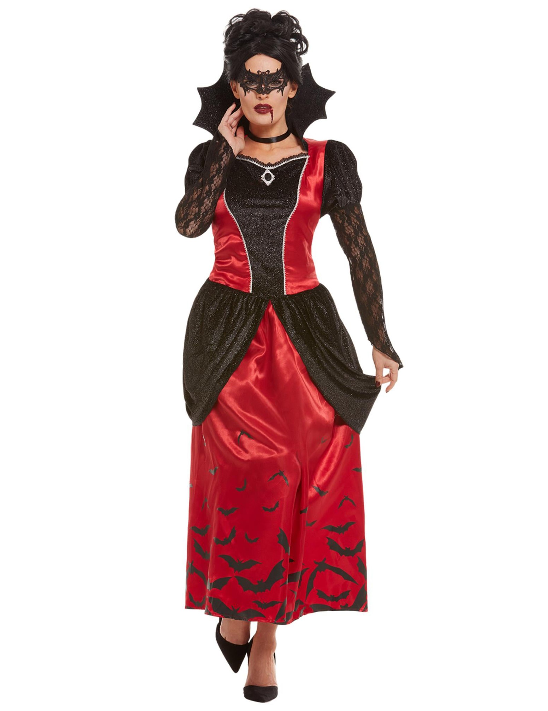 Vampir-Kostüm für Damen mit Maske Halloween-Kostüm schwarz-rot von SMIFFY'S