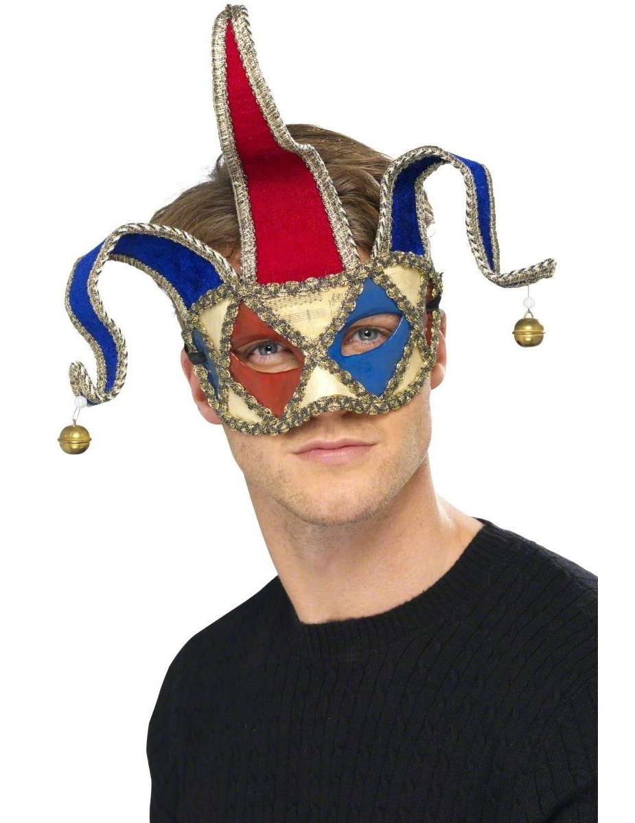 Venezianische Maske Narr weiss-blau-rot von SMIFFY'S
