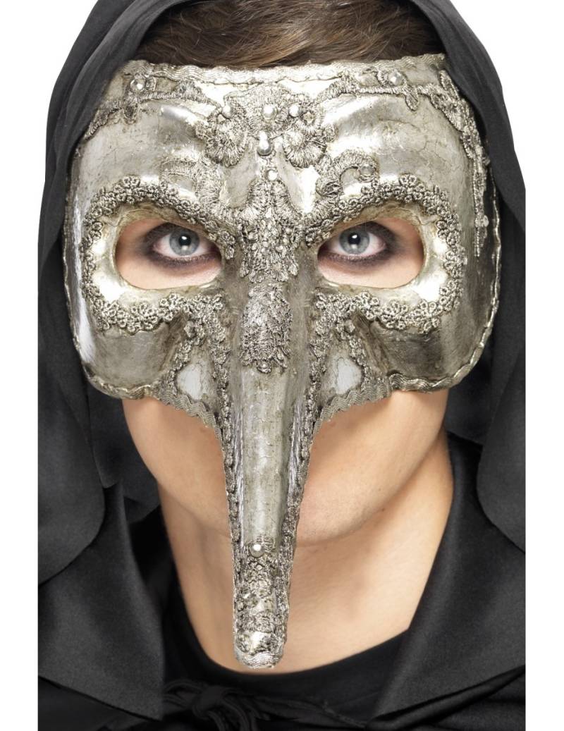 Venezianische Schnabelmaske Halloween Maske silber von SMIFFY'S