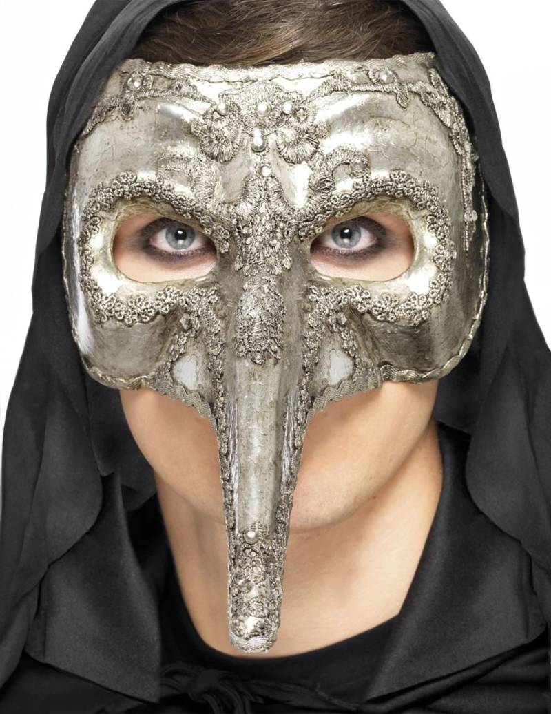 Venezianische Schnabelmaske Halloween Maske silber von SMIFFY'S