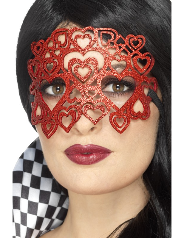 Verführerische Augenmaske mit Herzen und Pailletten Kostüm-Accessoire rot von SMIFFY'S