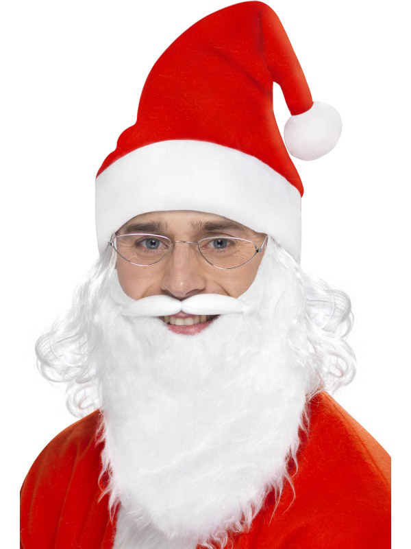 Weihnachtsmann-Accessoire-Set Mütze Brille und Bart weiss-rot von SMIFFY'S